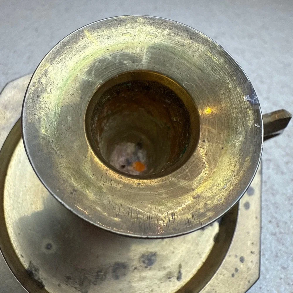 Vintage Archana Handicrafts Brass Chamberstick Candle Holder Octagon Base India